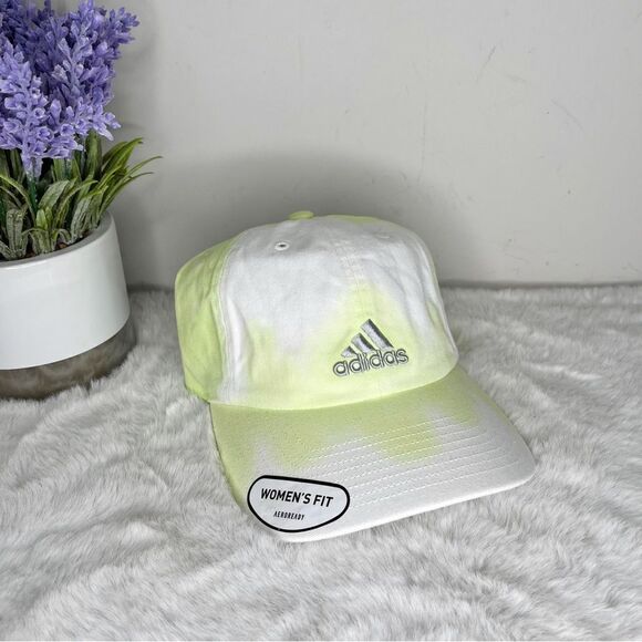 NWT Adidas Aeroready Lime Green & White Tie Dye Watercolor Relaxed Baseball Hat - Picture 2 of 7